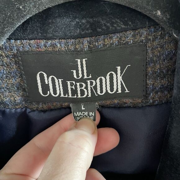 Vintage JL Colebrook Blazer Large Gray Plaid Wool Velvet Collar Academia NWOT - Picture 4 of 12